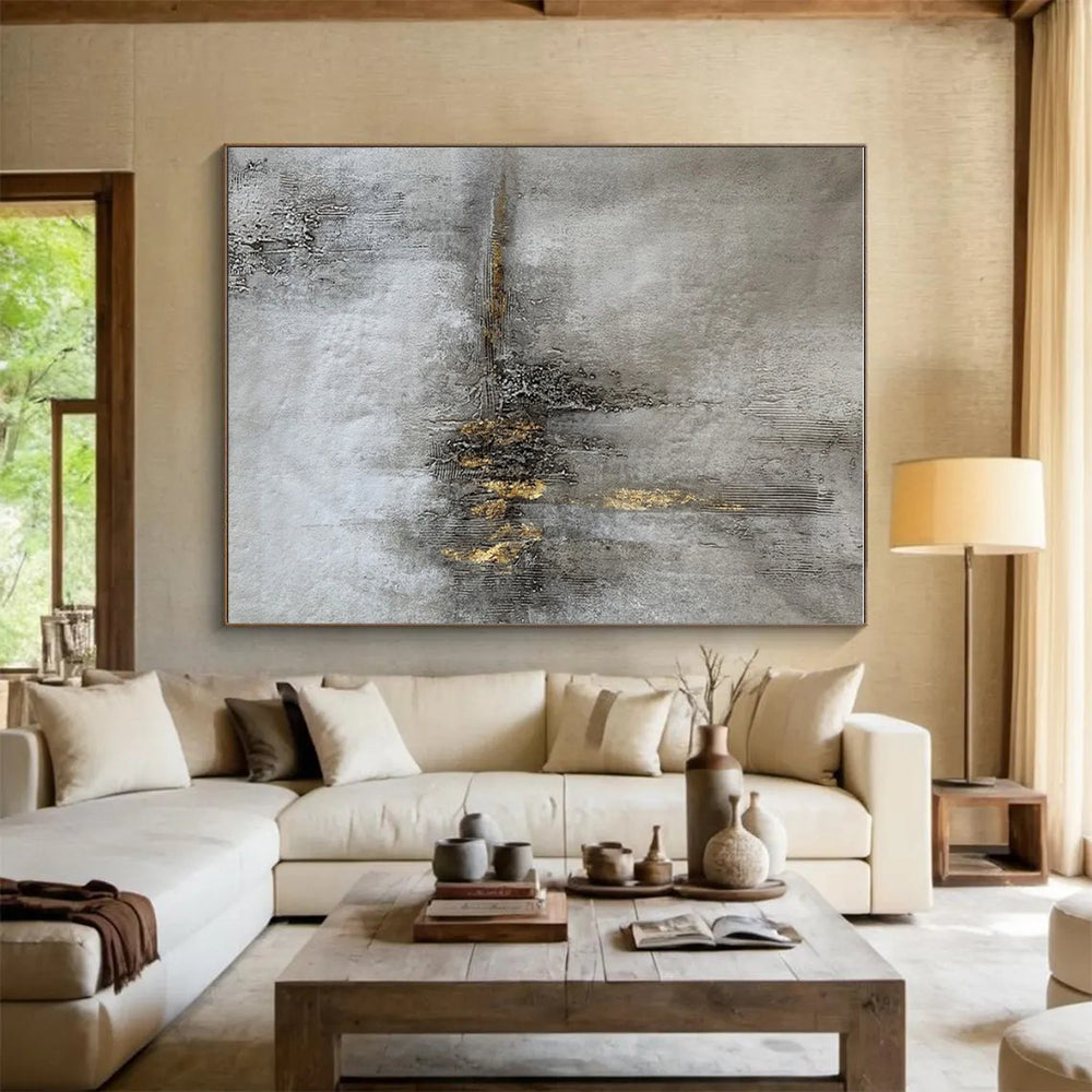Gray and Gold Textured, "Industrial Elegance" – Abstract Mixed - Media On Canvas PS0900