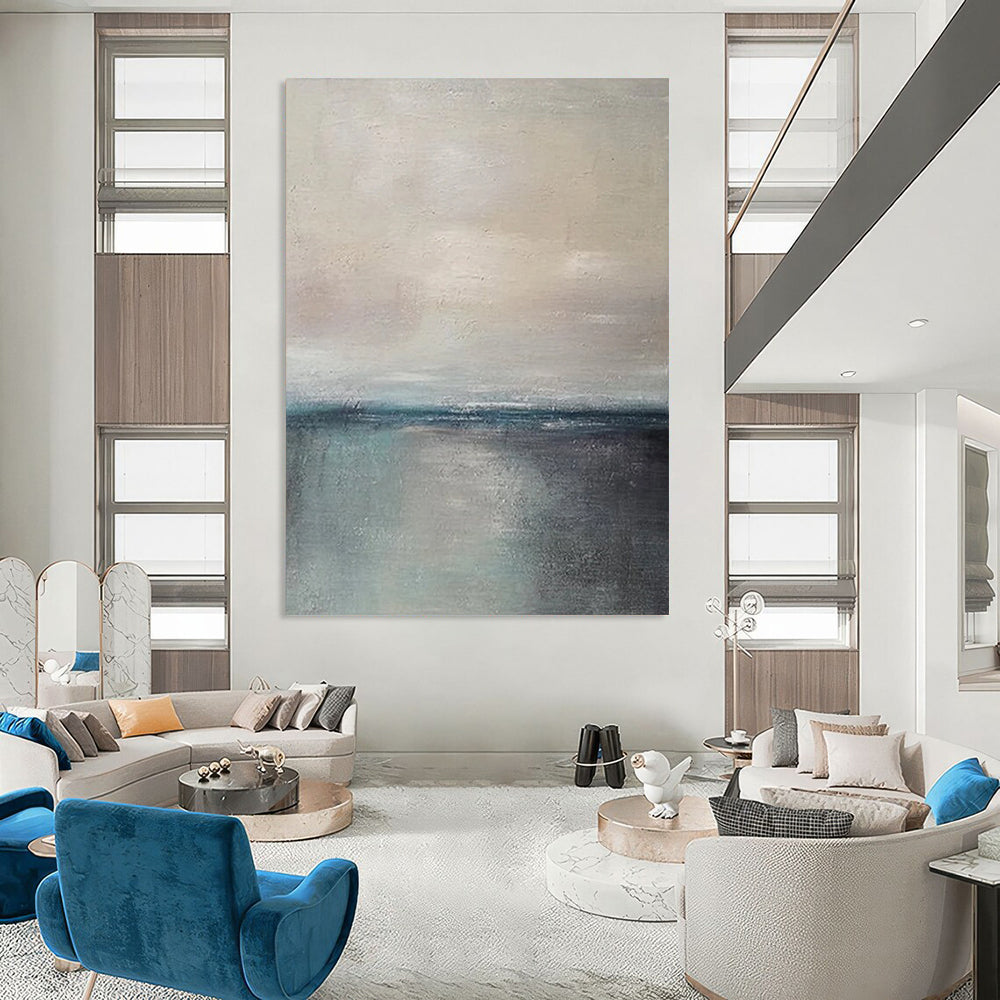 “Gray - Blue Calm Seascape” - Impressionistic Landscape Painting On Canvas DS034