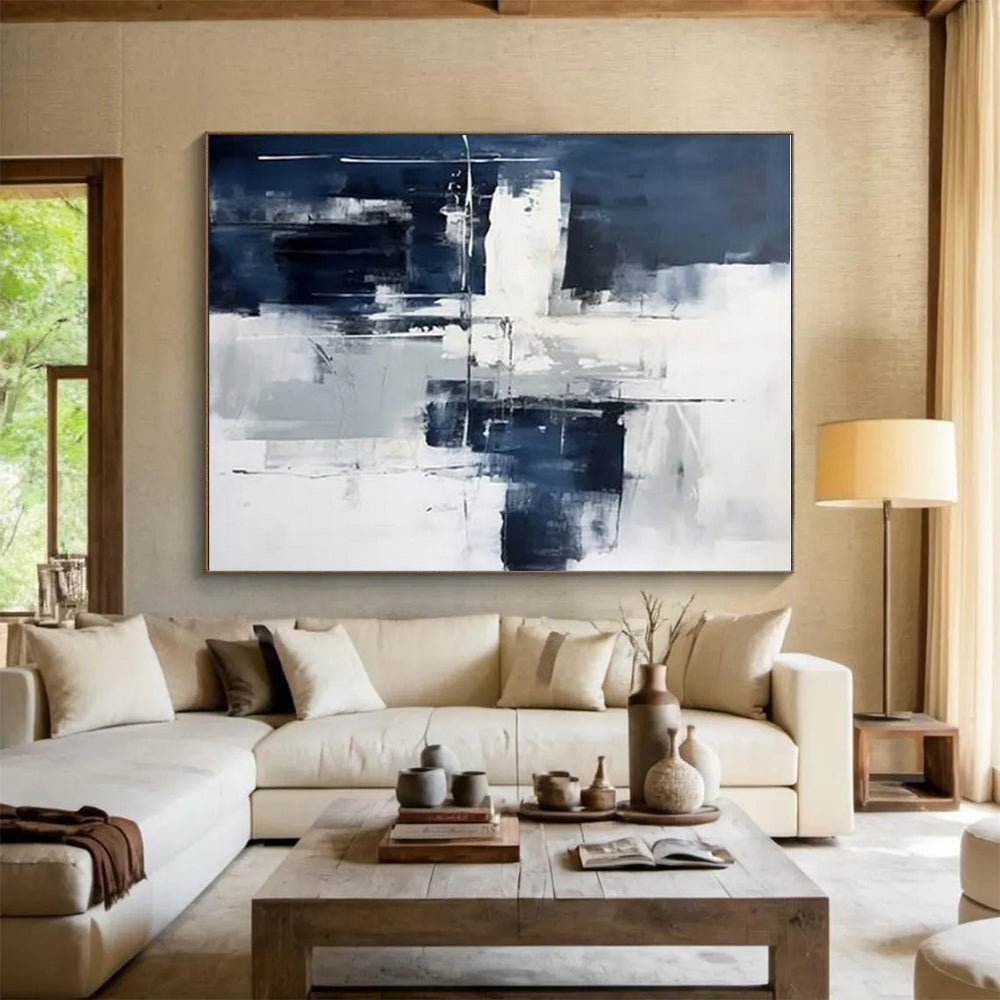 “Navy - White - Grey Abstract Bold Blocks” Painting On Canvas PS0840
