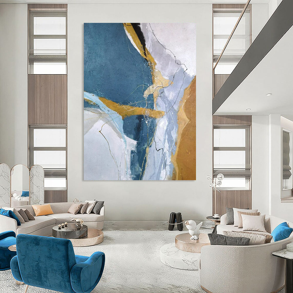 “Blue - Gold Abstract” - Abstract Expressionist Painting On Canvas PT2332