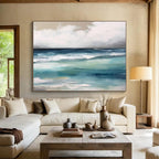 “Blue - Green Abstract Seascape” - Textured Blue “Coastal Calm” Painting On Canvas PT1641