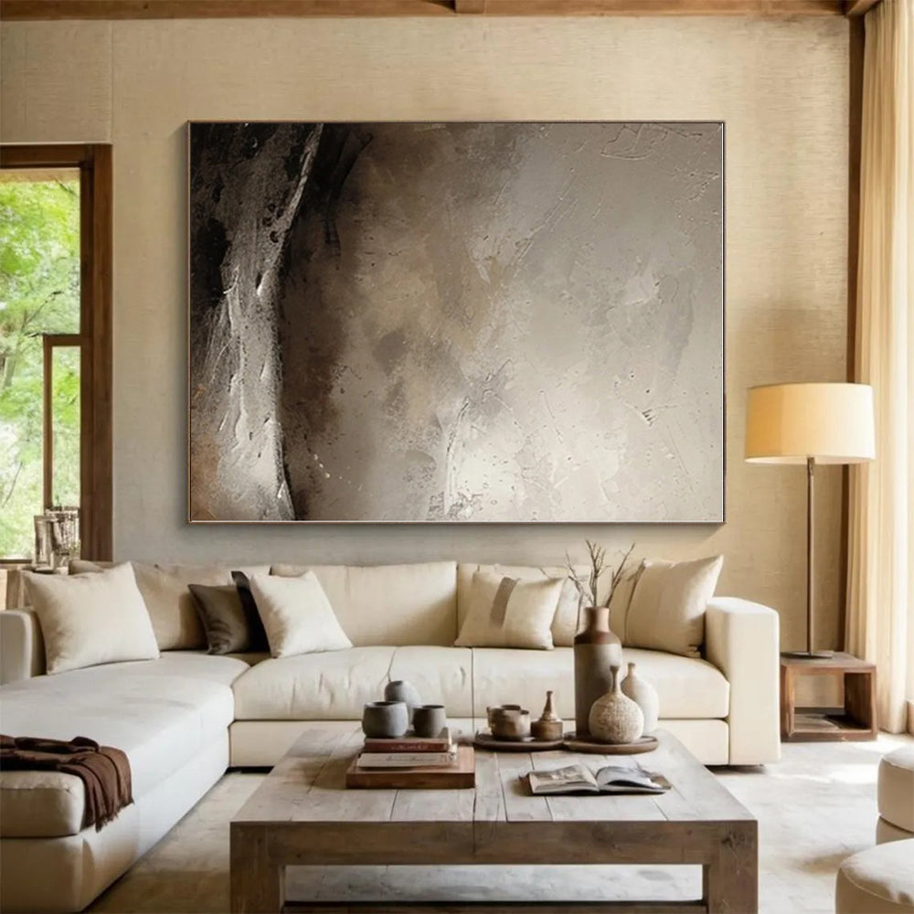 “Gray Textured Landscape” - Gray Abstract Textured Landscape Painting On Canvas PS0550