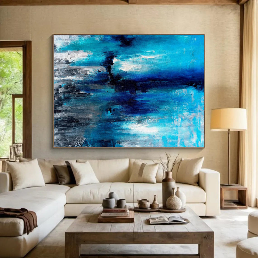 “Blue and Gray Abstract Cascade” - Abstract Expressionist Painting On Canvas PS0024