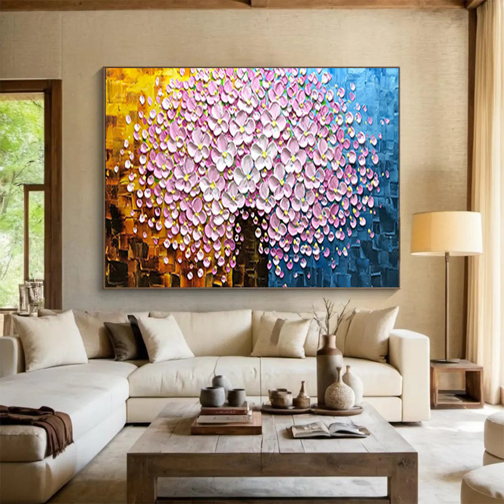 “Pink Blossom Tree” - Textured Floral Painting On Canvas PT231
