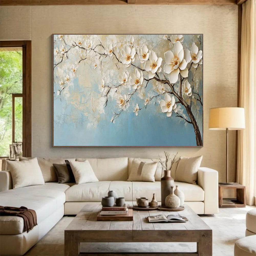 Blossom Serenity - 3D Textured Floral Oil Painting, Ideal for Bedroom & Spa DKS671