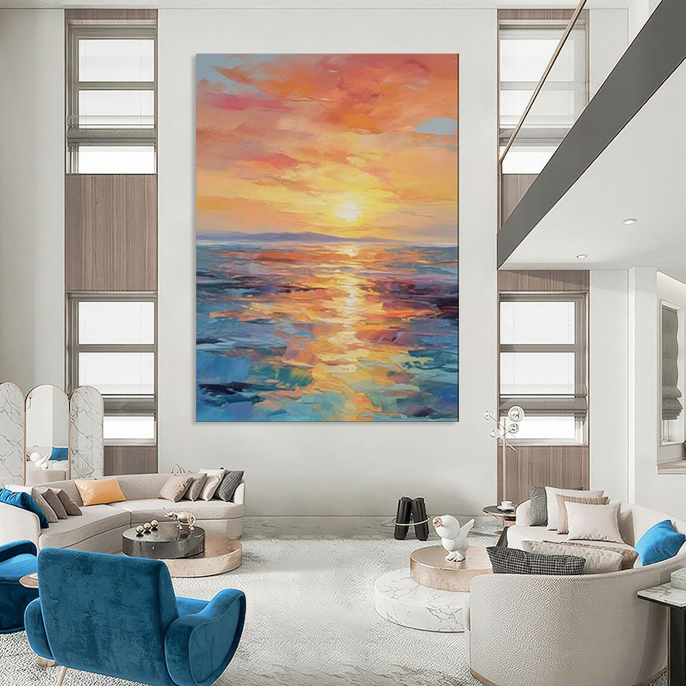 “Vibrant Impasto Sunset Ocean” - Impasto Seascape Painting On Canvas PT1904