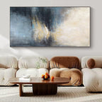 Blue, Gray, Beige and Gold with Subtle Light Reflections "Dawn’s Whisper" Abstract Landscape Painting On Canvas PS1155