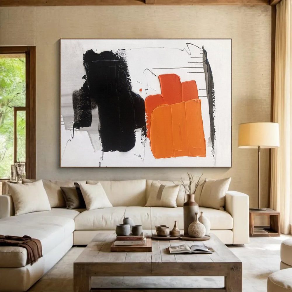 Burnt Orange, Black, White Layered Heat “Sunset Echo” - Painting On Canvas PS0789