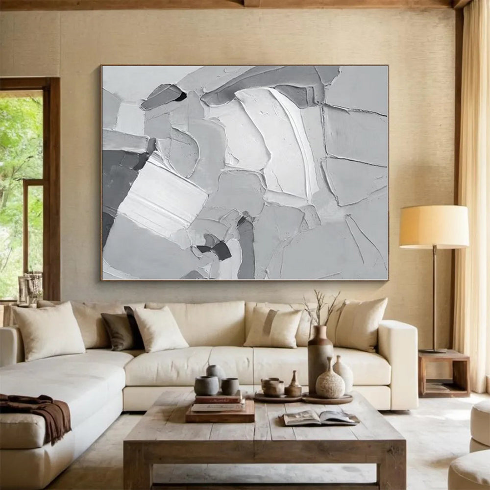 “Gray & White Textured Abstract” - Textured Abstract Painting On Canvas PS0407