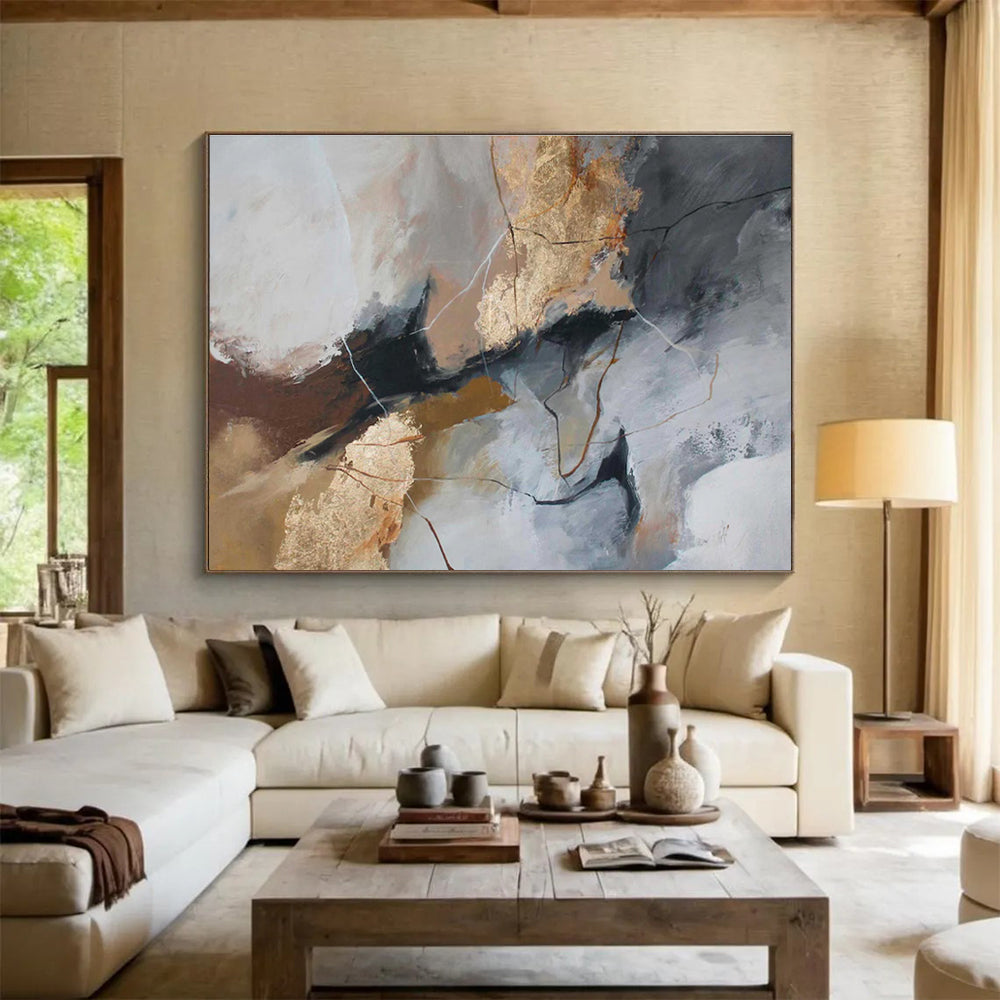 “Gray And Gold Abstract” - Luxe Abstract Painting On Canvas DKS518
