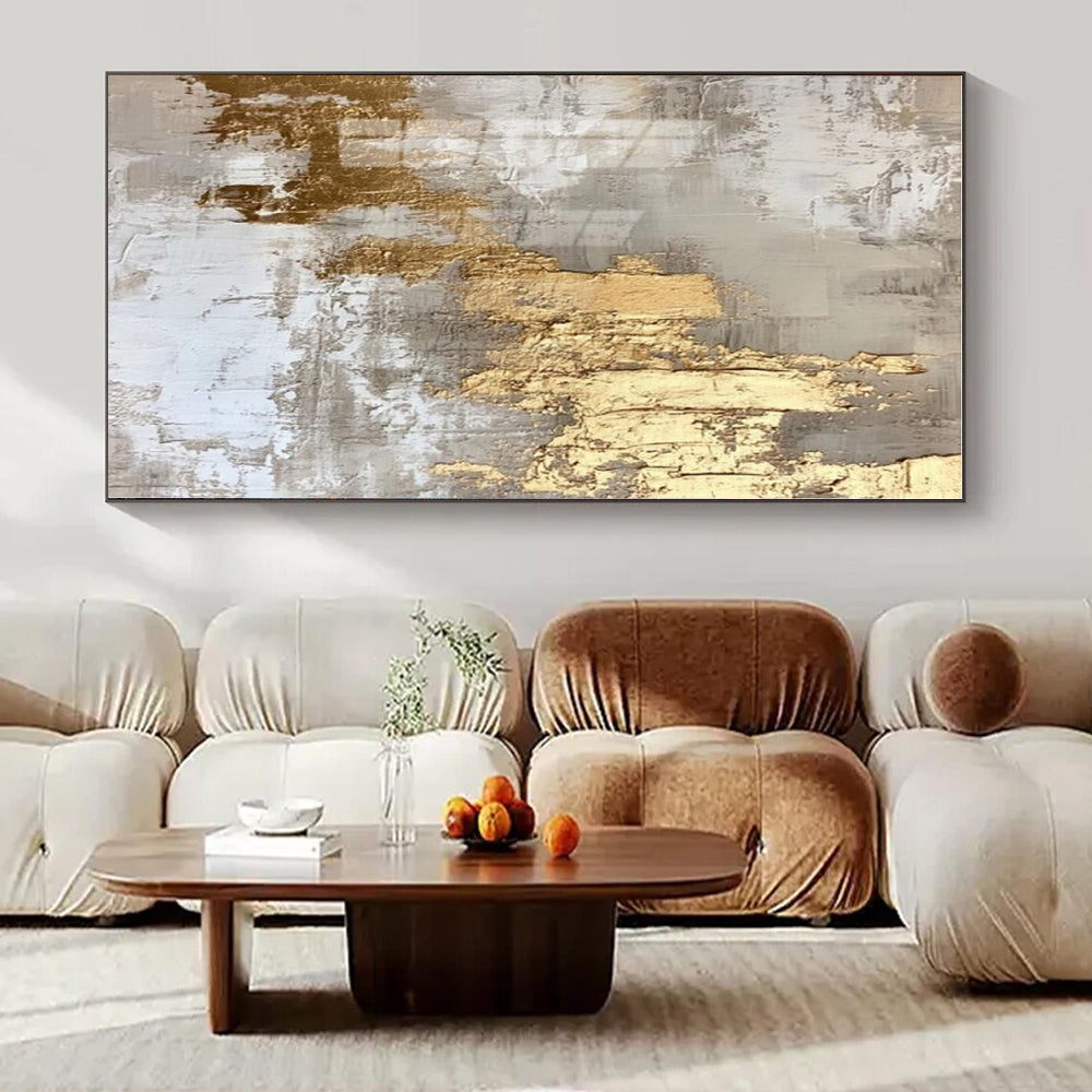 Gray, Gold, White with Textured Layers "Gilded Aura" Abstract Painting On Canvas PS1275