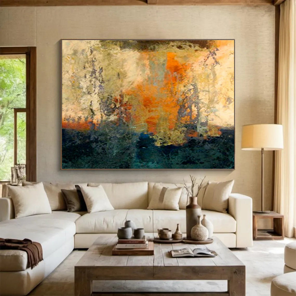 Mixed - Tone Abstract Horizon - Layered Landscape Painting On Canvas DKS378