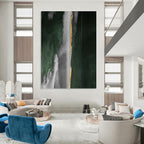 “Green - Grey - Gold Abstract Flow” - Abstract Expressionist Painting On Canvas PT1203