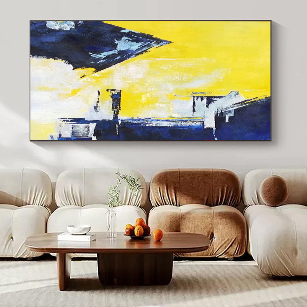 “Yellow - Blue Geometric Clash” - Bold Abstract Painting On Canvas PS0215