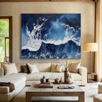 “Blue & White Ocean Currents” - Blue, White Abstract Seascape Painting On Canvas PS0669