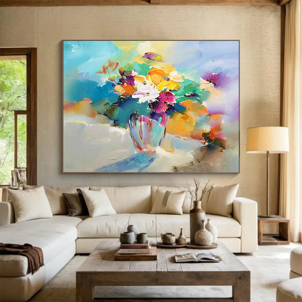 “Colorful Flower Vase” - Impressionistic Still - Life Painting On Canvas PT191