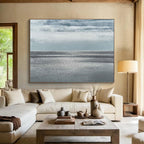 “Monochrome Sea Horizon” - Gray & Blue Abstract, Minimalist Oil Painting On Canvas DKS749