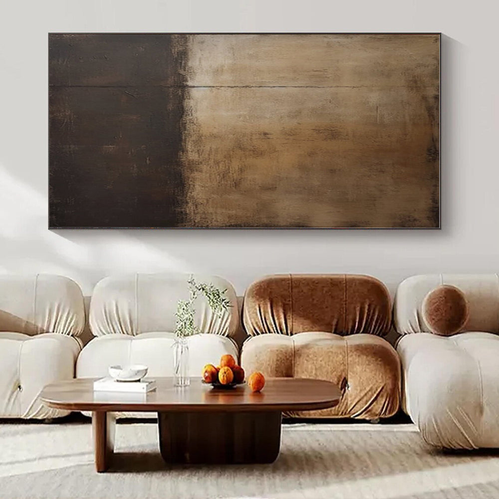 Brown, Black with Divided Textures "Earth and Shadow" Abstract Painting On Canvas PS1368