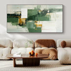 “Green - Gold Geometric Fusion” - Modernist Abstract Art On Canvas PS0199