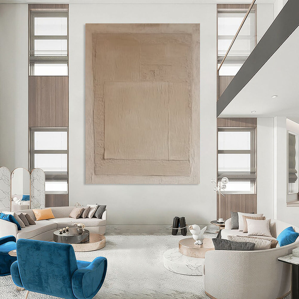 “Beige Textured Squares” - Minimalist Abstract Painting On Canvas DS360