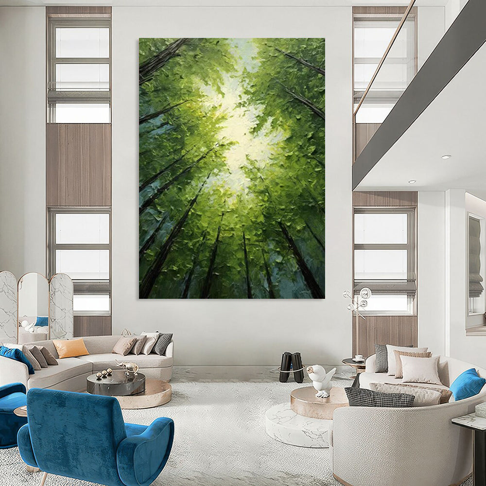 “Lush Forest Canopy - Green Tones & Sunlit Serenity” Painting On Canvas DS266