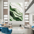 “Green - White Textured Abstract Waves” - Abstract Painting On Canvas PT2069