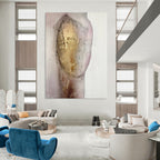 “Gold and Pink Textured Figure” - Mixed - Media Abstract Painting On Canvas PT2222