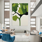 “Green and White Minimalist Tree” - Geometric Botanical Painting On Canvas PT2254