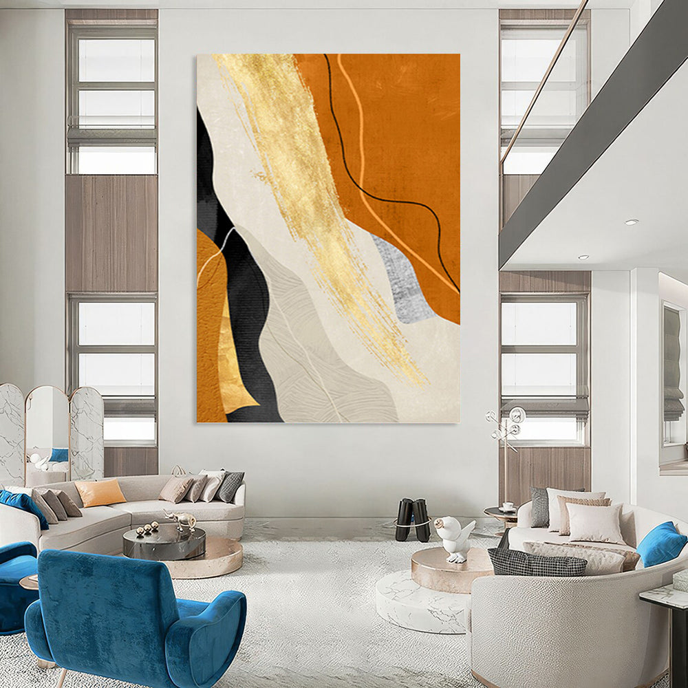“Orange and Gold Abstract Flow” - Abstract, Warm - Colored Painting On Canvas PT1517
