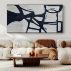 Black, White, Blue with Geometric Forms "Abstract Arbor" Abstract Painting On Canvas PS1418
