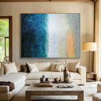 “Blue - Orange Abstract Coastal Horizon” - Serene Seascape Painting On Canvas PS0346