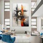“Urban Abstract in Gray, Black, and Orange” - Industrial Abstract Painting On Canvas PT2265