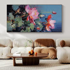 Blue, Pink, Green with Textured Lotus "Vibrant Blooms" Abstract Painting On Canvas PS1436