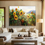 “Sunflower Field with Mountain View” - Impressionist Landscape - Painting On Canvas PT1760