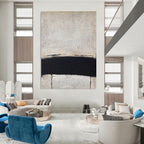 “Black and White Horizontal Line” - Minimalist Abstract Painting On Canvas DS353