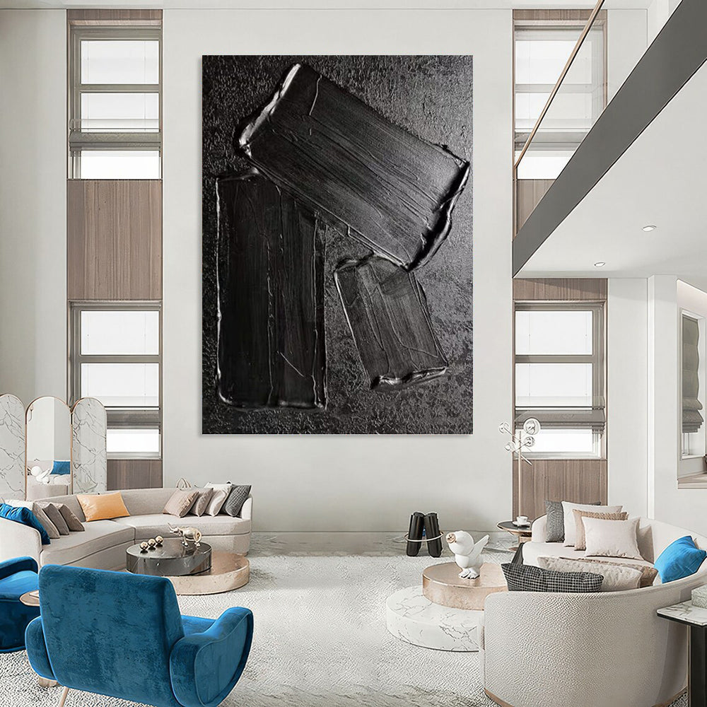 “Black Textured Abstract” - Minimalist Abstract Painting On Canvas PT1333