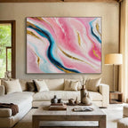 “Pink and Blue Marble - Like Abstract” - Abstract Impasto Painting On Canvas PS0029