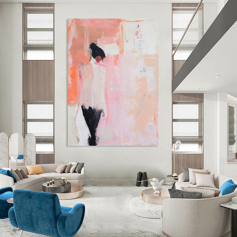 “Soft Pink Abstract Figure” - Abstract Expressionist Painting On Canvas PT2205