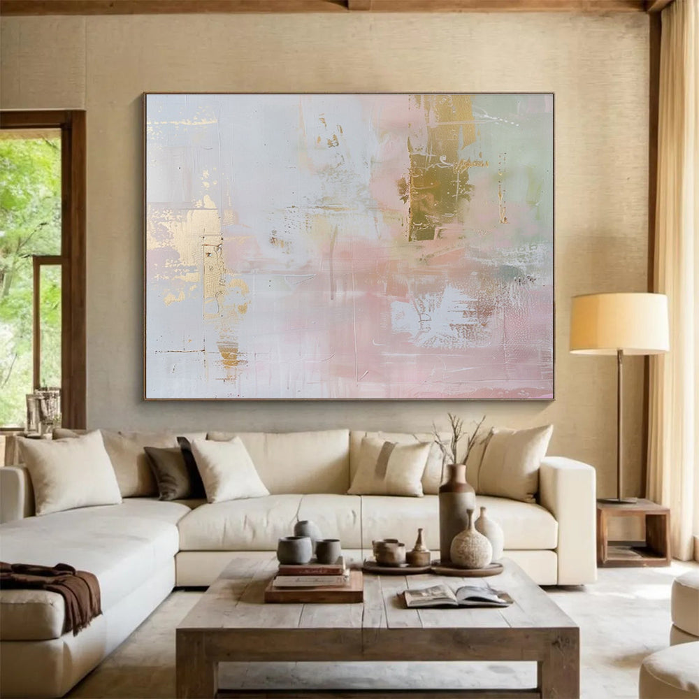 “Gilded Pastel Elegance” - Luxe Abstract Painting On Canvas DKS498
