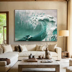 “Teal Wave Crash” - Impasto Seaside Painting On Canvas PT232