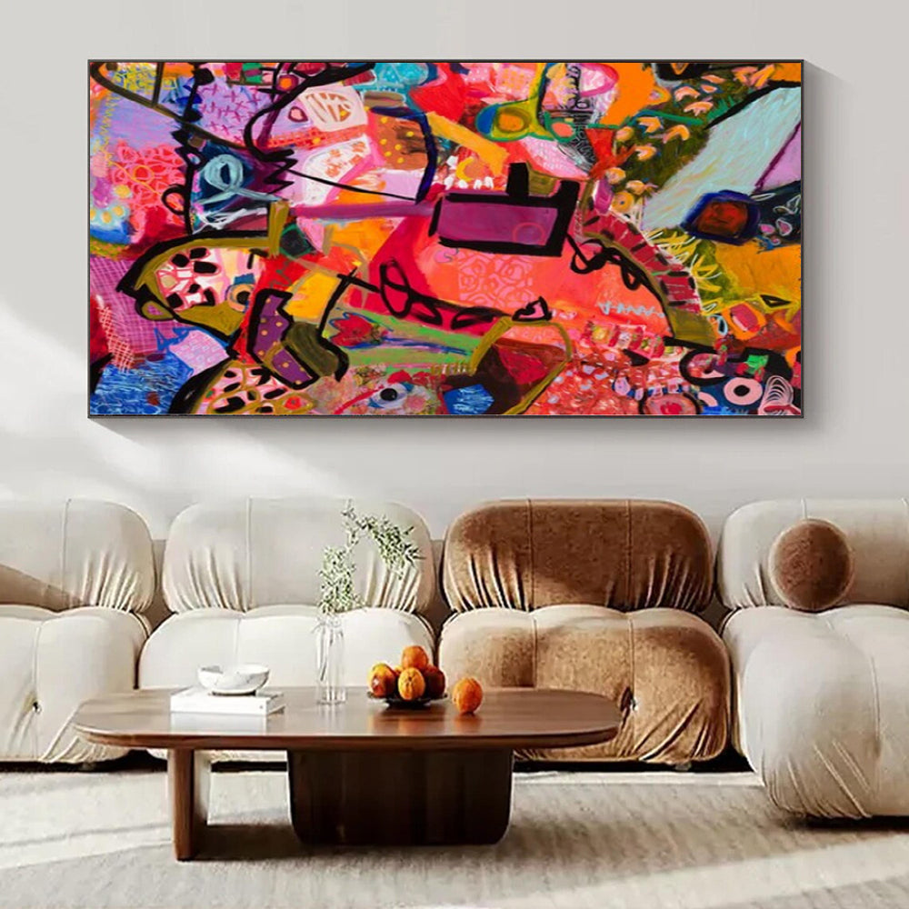 Pink, Purple, Orange, Green and Blue with Dynamic Forms "Fiesta Fusion" Abstract Painting On Canvas PS1170