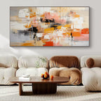 Orange, Pink, Gray, White, Black with Bold Blocks "Urban Pulse" Abstract Painting On Canvas PS1391