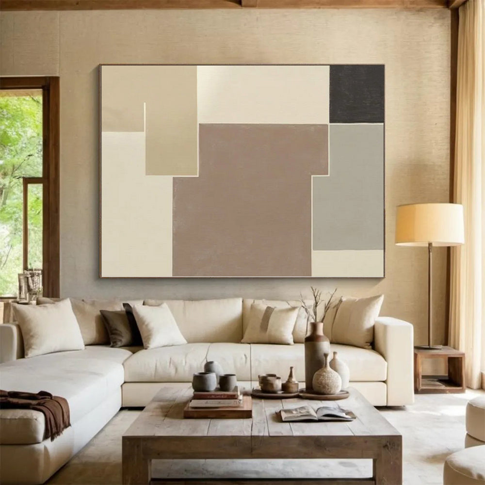 “Neutral - Toned Abstract Geometric Blocks” - Minimalist Abstract Painting On Canvas PS0334