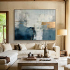 “Repeated Gold - Accented Blue - Grey Abstract” - Contemporary Abstract Painting On Canvas PS0248