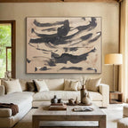 “Ink Wash Abstraction” - Black & Beige Abstract, Minimalist Ink Painting On Canvas DKS735