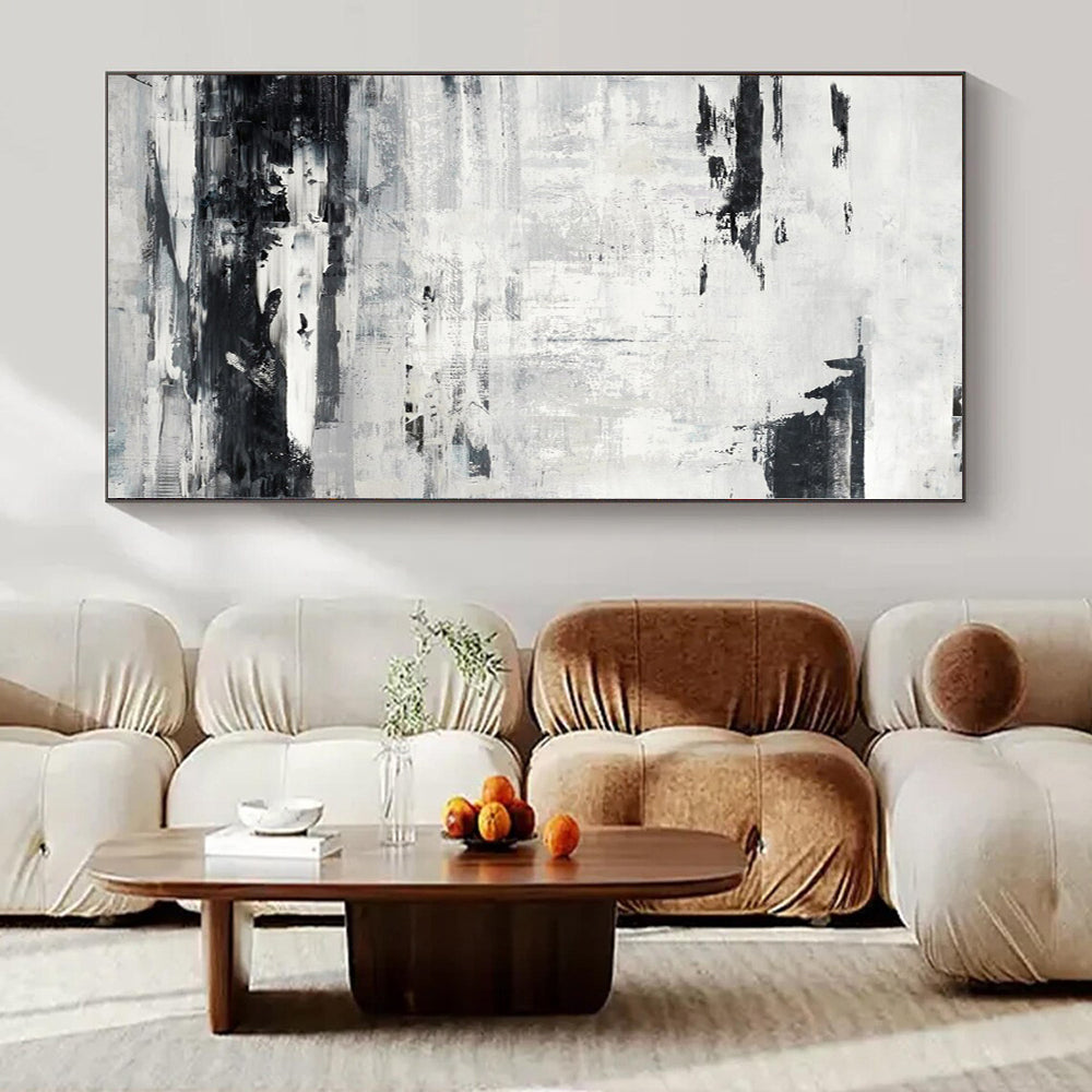 Black, White and Gray with Textured Layers "Urban Palimpsest" Abstract Painting On Canvas PS1168