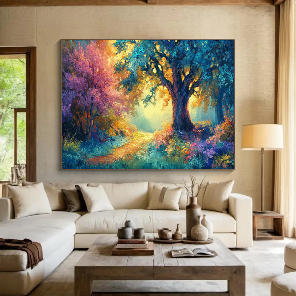 “Enchanted Forest Path” - Colorful Landscape, Fantasy Forest Oil Painting On Canvas DKS697