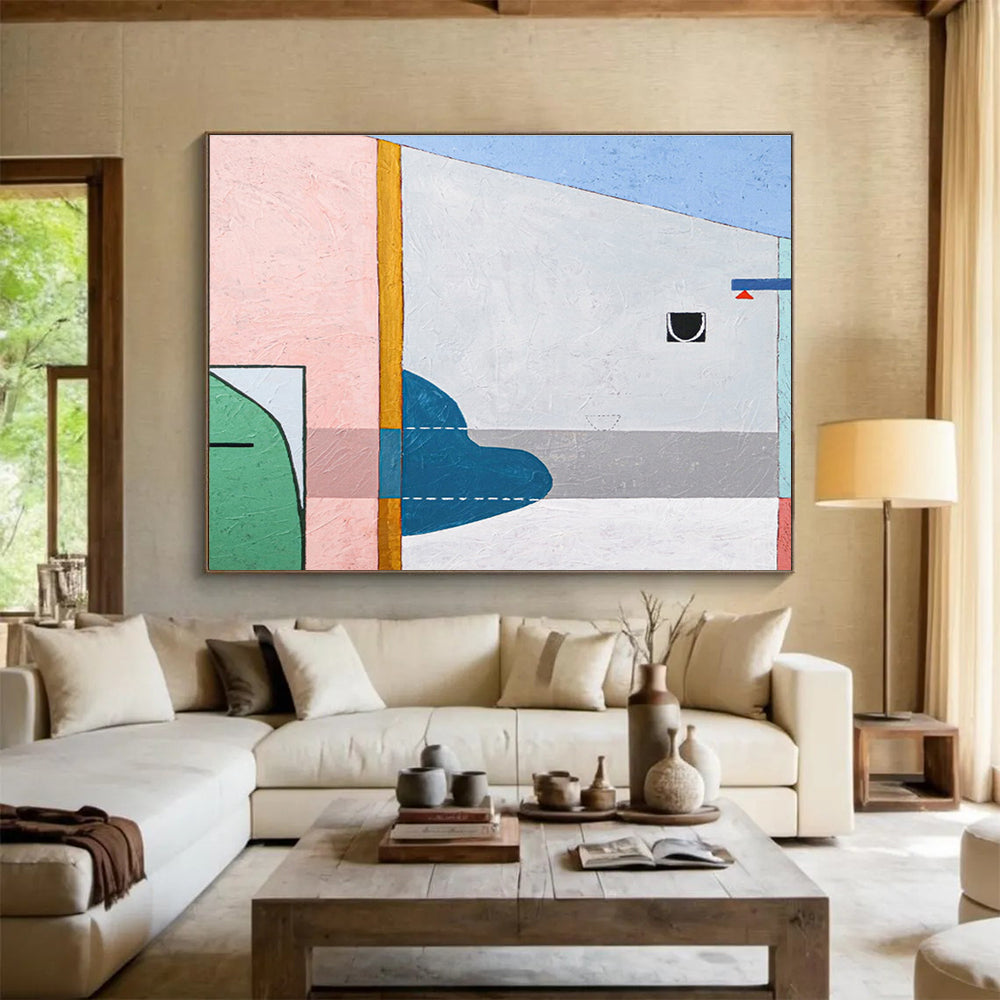 “Pastel And Blue Geometric Abstract” - Geometric Abstract Painting DKS548