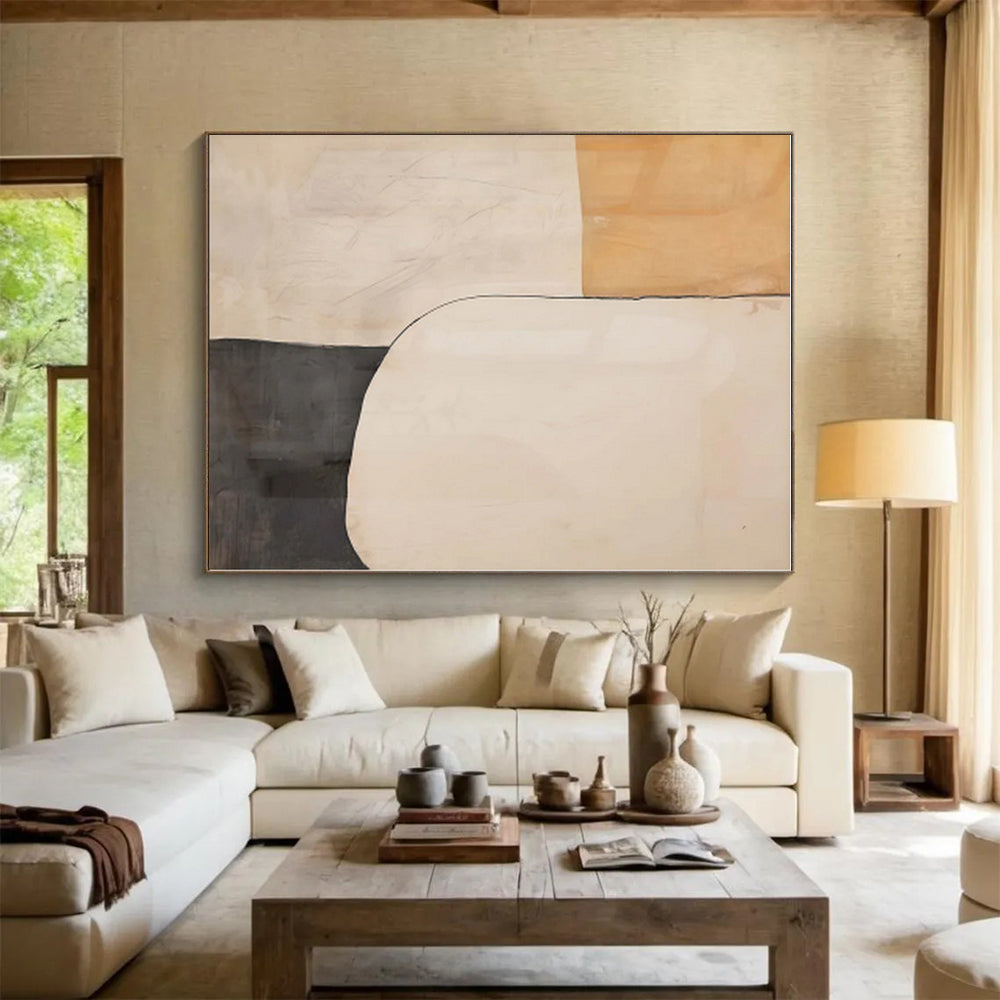 “Neutral Shapes Abstract” - Beige, Gray Abstract Painting On Canvas PS0453