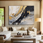 “Gold Splashes & Monochrome Waves” - Abstract Expressionist - Painting On Canvas PT1710